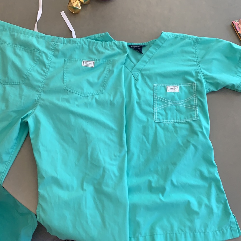 Blue Sky Turquoise Scrub Top